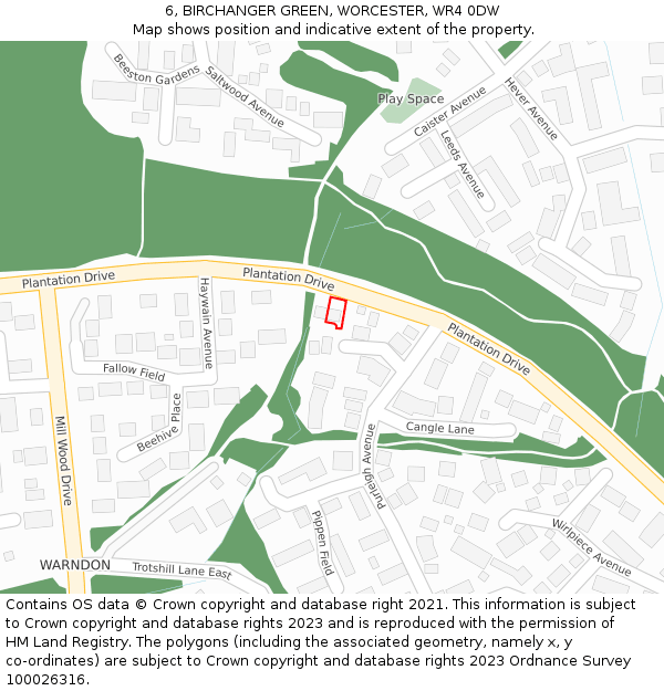 6, BIRCHANGER GREEN, WORCESTER, WR4 0DW: Location map and indicative extent of plot