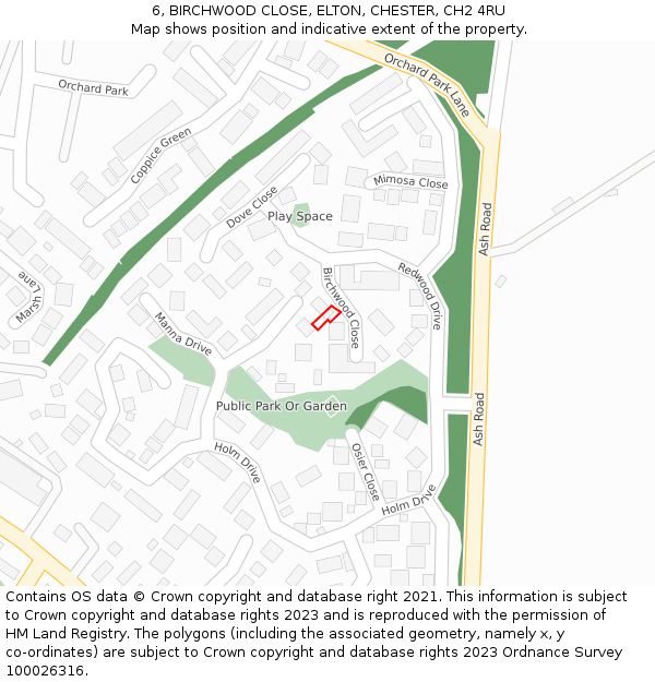 6, BIRCHWOOD CLOSE, ELTON, CHESTER, CH2 4RU: Location map and indicative extent of plot