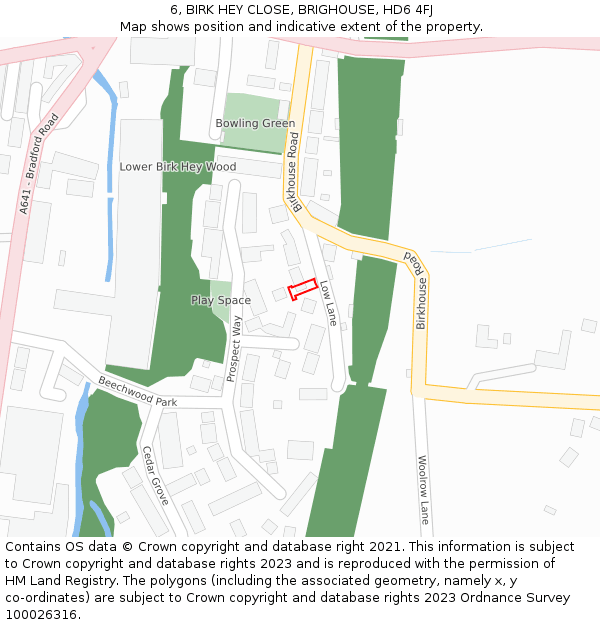 6, BIRK HEY CLOSE, BRIGHOUSE, HD6 4FJ: Location map and indicative extent of plot