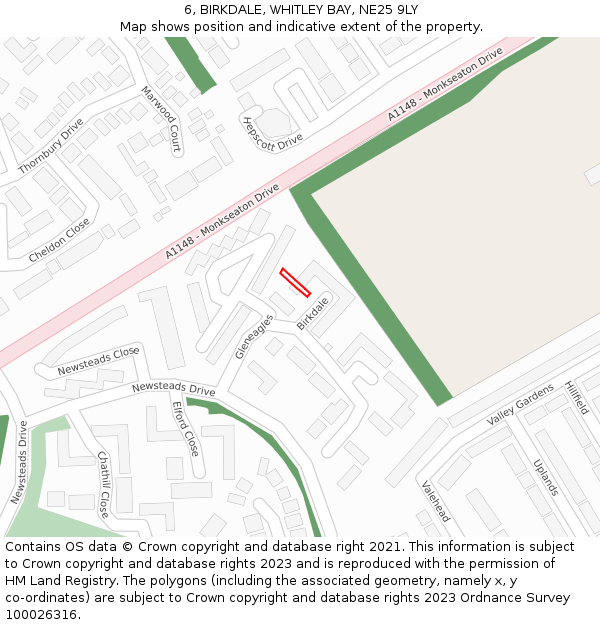 6, BIRKDALE, WHITLEY BAY, NE25 9LY: Location map and indicative extent of plot