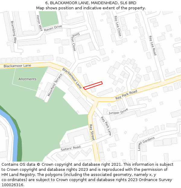 6, BLACKAMOOR LANE, MAIDENHEAD, SL6 8RD: Location map and indicative extent of plot