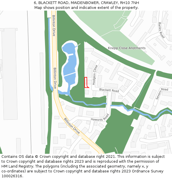 6, BLACKETT ROAD, MAIDENBOWER, CRAWLEY, RH10 7NH: Location map and indicative extent of plot