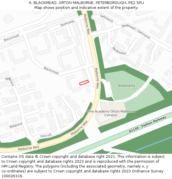 6, BLACKMEAD, ORTON MALBORNE, PETERBOROUGH, PE2 5PU: Location map and indicative extent of plot
