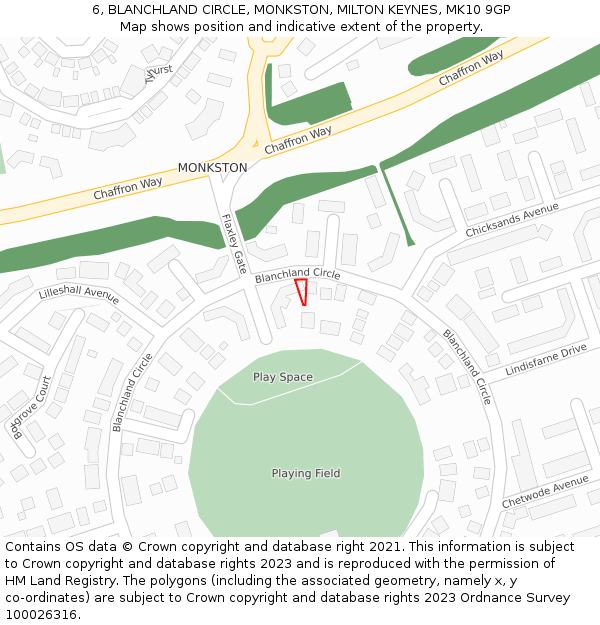6, BLANCHLAND CIRCLE, MONKSTON, MILTON KEYNES, MK10 9GP: Location map and indicative extent of plot