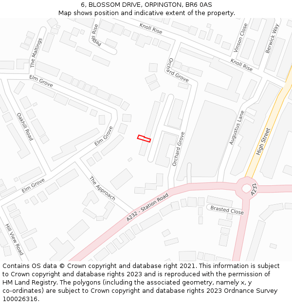 6, BLOSSOM DRIVE, ORPINGTON, BR6 0AS: Location map and indicative extent of plot