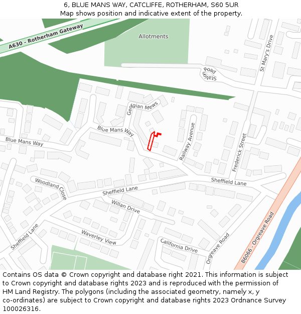 6, BLUE MANS WAY, CATCLIFFE, ROTHERHAM, S60 5UR: Location map and indicative extent of plot