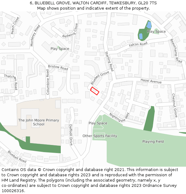 6, BLUEBELL GROVE, WALTON CARDIFF, TEWKESBURY, GL20 7TS: Location map and indicative extent of plot