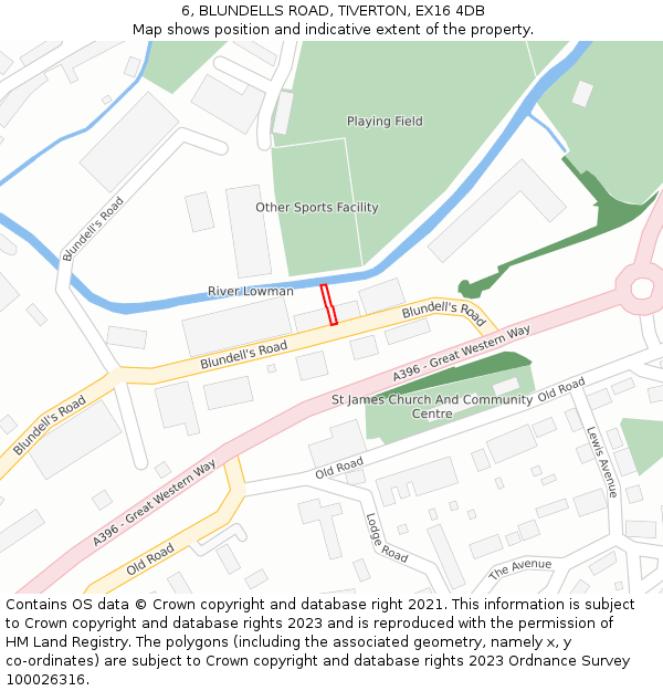 6, BLUNDELLS ROAD, TIVERTON, EX16 4DB: Location map and indicative extent of plot