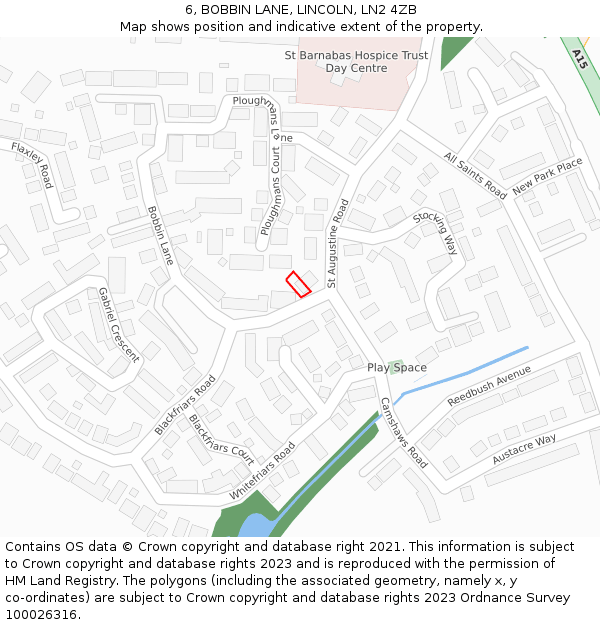 6, BOBBIN LANE, LINCOLN, LN2 4ZB: Location map and indicative extent of plot