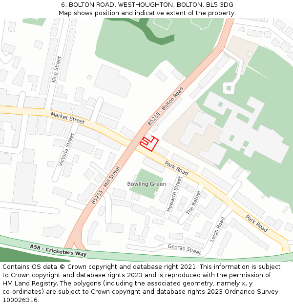 6, BOLTON ROAD, WESTHOUGHTON, BOLTON, BL5 3DG: Location map and indicative extent of plot