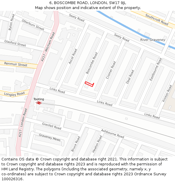 6, BOSCOMBE ROAD, LONDON, SW17 9JL: Location map and indicative extent of plot