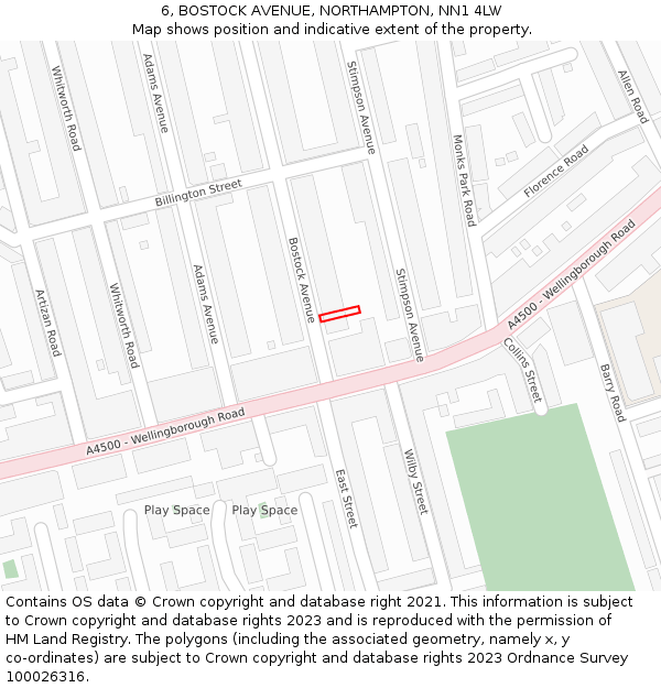 6, BOSTOCK AVENUE, NORTHAMPTON, NN1 4LW: Location map and indicative extent of plot