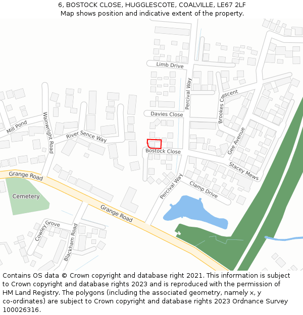 6, BOSTOCK CLOSE, HUGGLESCOTE, COALVILLE, LE67 2LF: Location map and indicative extent of plot