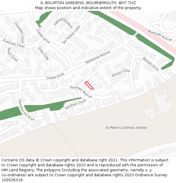 6, BOURTON GARDENS, BOURNEMOUTH, BH7 7HZ: Location map and indicative extent of plot