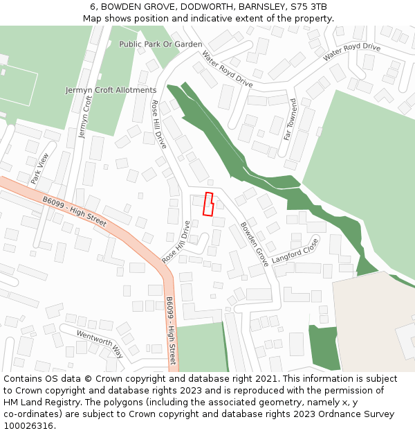 6, BOWDEN GROVE, DODWORTH, BARNSLEY, S75 3TB: Location map and indicative extent of plot