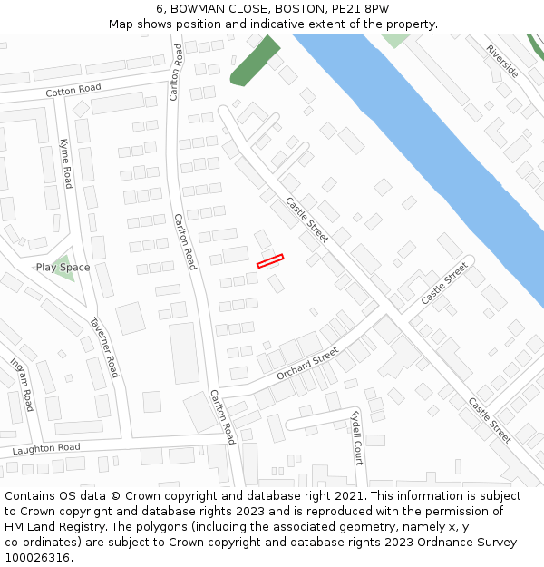 6, BOWMAN CLOSE, BOSTON, PE21 8PW: Location map and indicative extent of plot