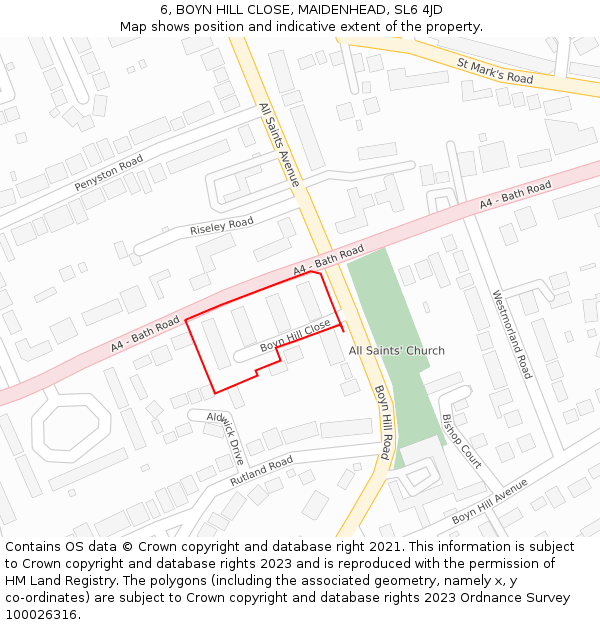 6, BOYN HILL CLOSE, MAIDENHEAD, SL6 4JD: Location map and indicative extent of plot