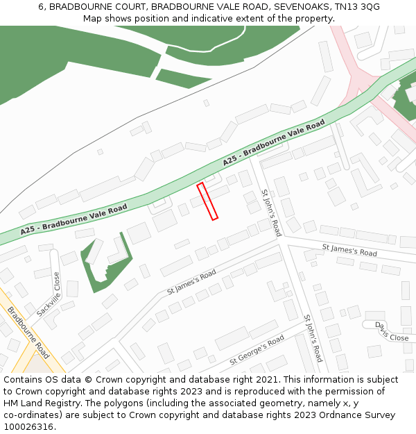 6, BRADBOURNE COURT, BRADBOURNE VALE ROAD, SEVENOAKS, TN13 3QG: Location map and indicative extent of plot