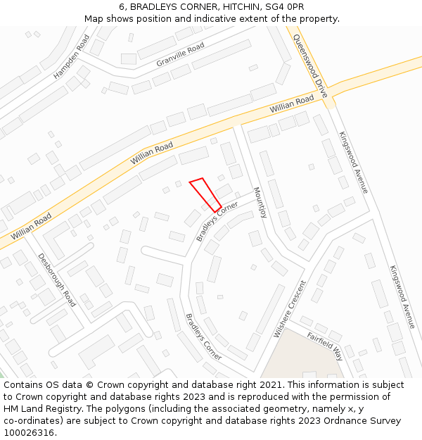 6, BRADLEYS CORNER, HITCHIN, SG4 0PR: Location map and indicative extent of plot