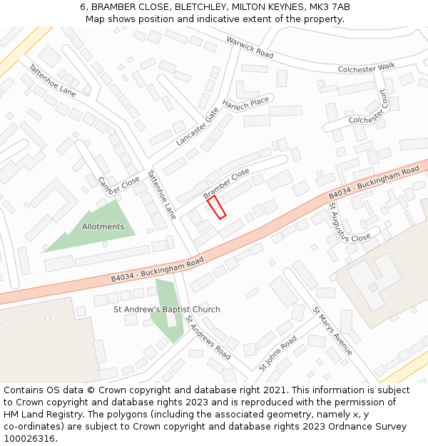 6, BRAMBER CLOSE, BLETCHLEY, MILTON KEYNES, MK3 7AB: Location map and indicative extent of plot