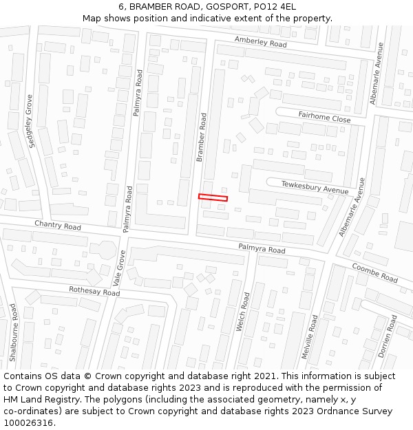 6, BRAMBER ROAD, GOSPORT, PO12 4EL: Location map and indicative extent of plot