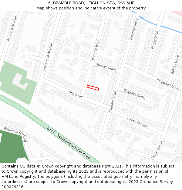 6, BRAMBLE ROAD, LEIGH-ON-SEA, SS9 5HB: Location map and indicative extent of plot