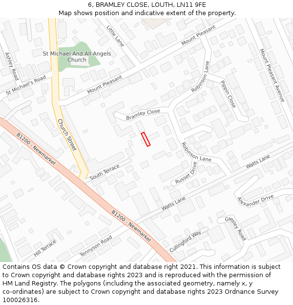 6, BRAMLEY CLOSE, LOUTH, LN11 9FE: Location map and indicative extent of plot