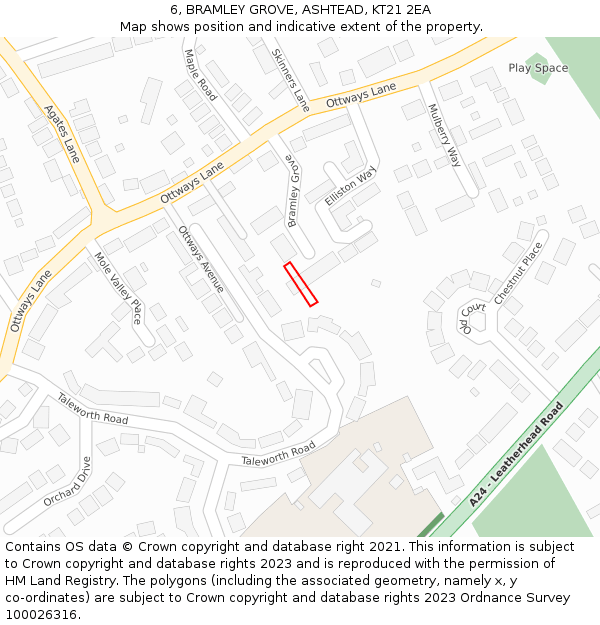 6, BRAMLEY GROVE, ASHTEAD, KT21 2EA: Location map and indicative extent of plot