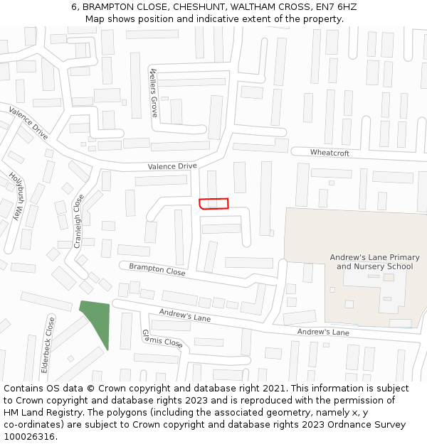 6, BRAMPTON CLOSE, CHESHUNT, WALTHAM CROSS, EN7 6HZ: Location map and indicative extent of plot