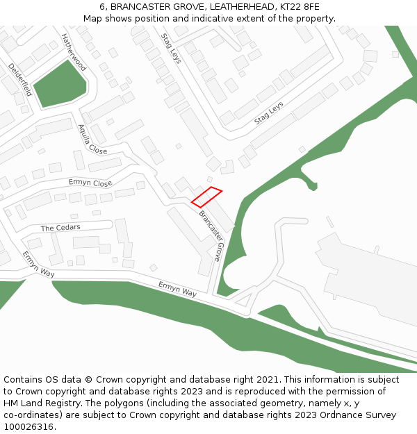 6, BRANCASTER GROVE, LEATHERHEAD, KT22 8FE: Location map and indicative extent of plot