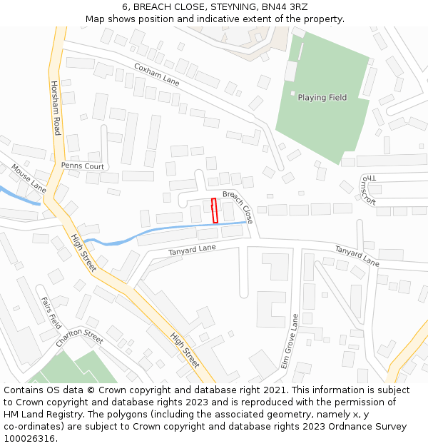 6, BREACH CLOSE, STEYNING, BN44 3RZ: Location map and indicative extent of plot
