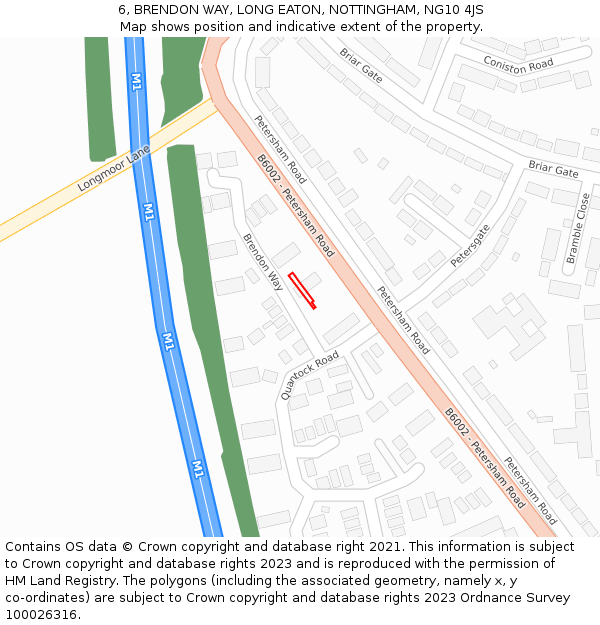 6, BRENDON WAY, LONG EATON, NOTTINGHAM, NG10 4JS: Location map and indicative extent of plot