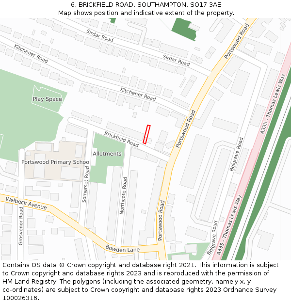 6, BRICKFIELD ROAD, SOUTHAMPTON, SO17 3AE: Location map and indicative extent of plot
