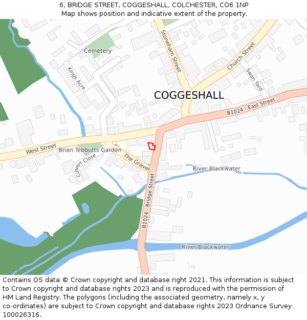 6, BRIDGE STREET, COGGESHALL, COLCHESTER, CO6 1NP: Location map and indicative extent of plot