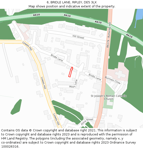 6, BRIDLE LANE, RIPLEY, DE5 3LX: Location map and indicative extent of plot