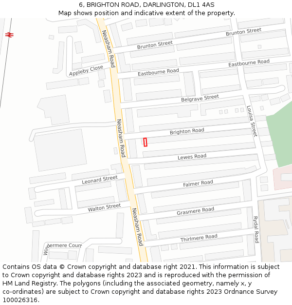 6, BRIGHTON ROAD, DARLINGTON, DL1 4AS: Location map and indicative extent of plot