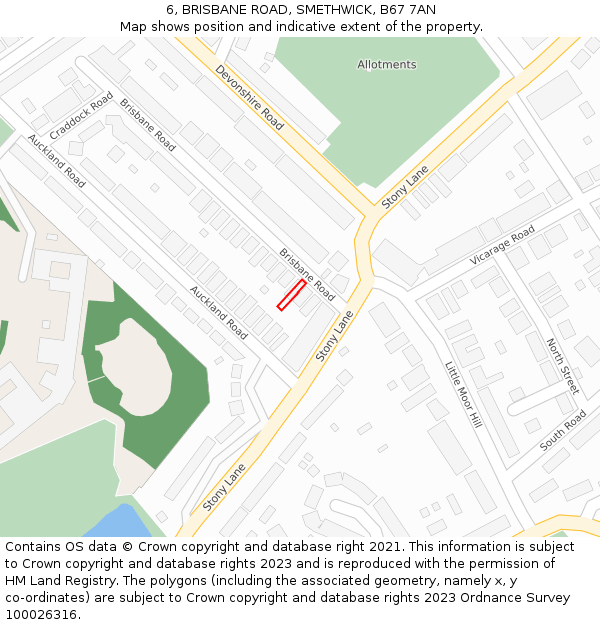 6, BRISBANE ROAD, SMETHWICK, B67 7AN: Location map and indicative extent of plot