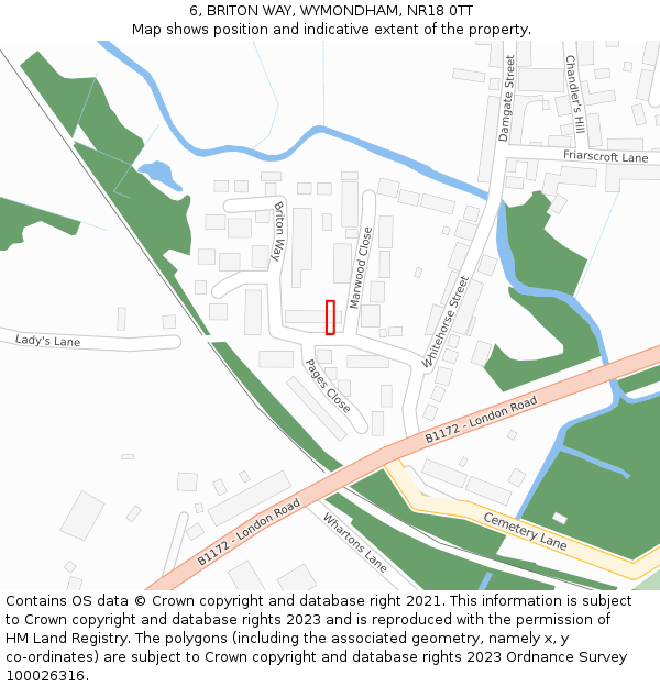 6, BRITON WAY, WYMONDHAM, NR18 0TT: Location map and indicative extent of plot