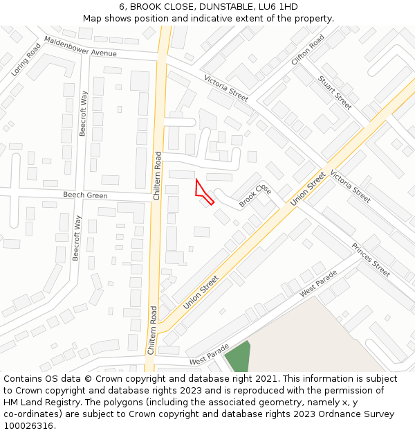 6, BROOK CLOSE, DUNSTABLE, LU6 1HD: Location map and indicative extent of plot