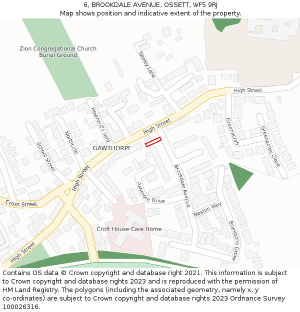 6, BROOKDALE AVENUE, OSSETT, WF5 9RJ: Location map and indicative extent of plot