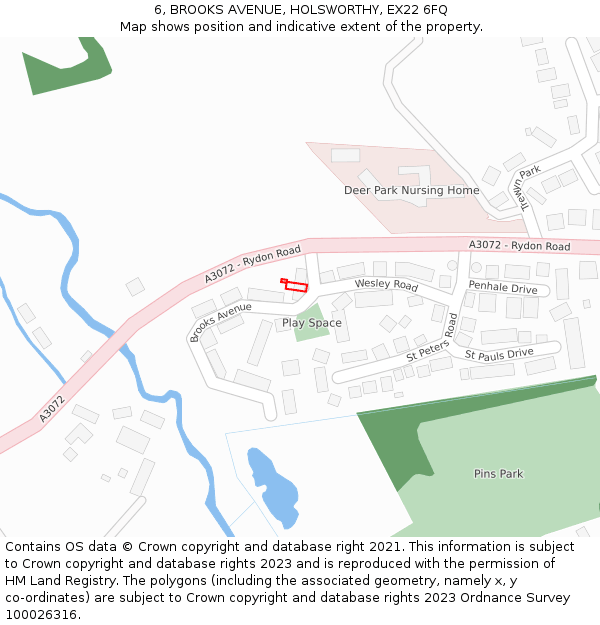 6, BROOKS AVENUE, HOLSWORTHY, EX22 6FQ: Location map and indicative extent of plot