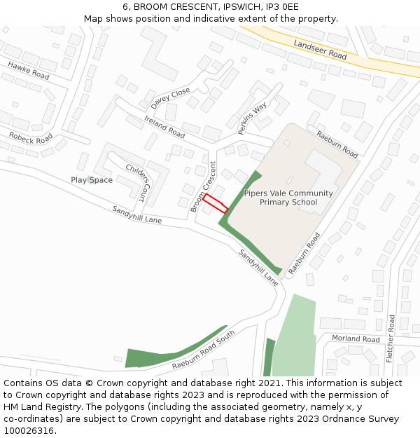 6, BROOM CRESCENT, IPSWICH, IP3 0EE: Location map and indicative extent of plot