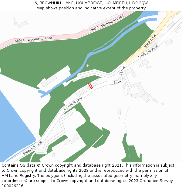 6, BROWNHILL LANE, HOLMBRIDGE, HOLMFIRTH, HD9 2QW: Location map and indicative extent of plot