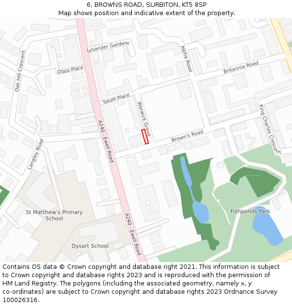 6, BROWNS ROAD, SURBITON, KT5 8SP: Location map and indicative extent of plot