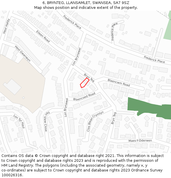6, BRYNTEG, LLANSAMLET, SWANSEA, SA7 9SZ: Location map and indicative extent of plot