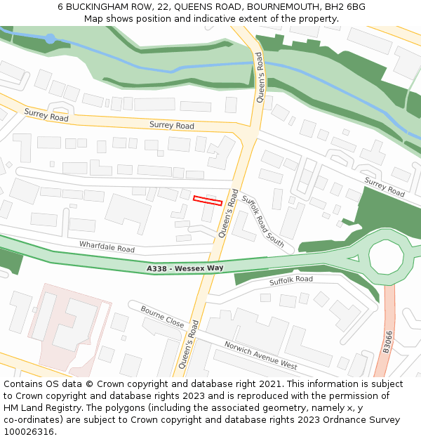 6 BUCKINGHAM ROW, 22, QUEENS ROAD, BOURNEMOUTH, BH2 6BG: Location map and indicative extent of plot