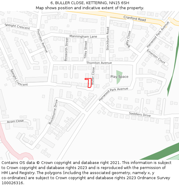 6, BULLER CLOSE, KETTERING, NN15 6SH: Location map and indicative extent of plot