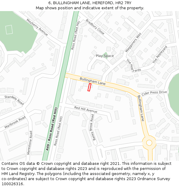6, BULLINGHAM LANE, HEREFORD, HR2 7RY: Location map and indicative extent of plot