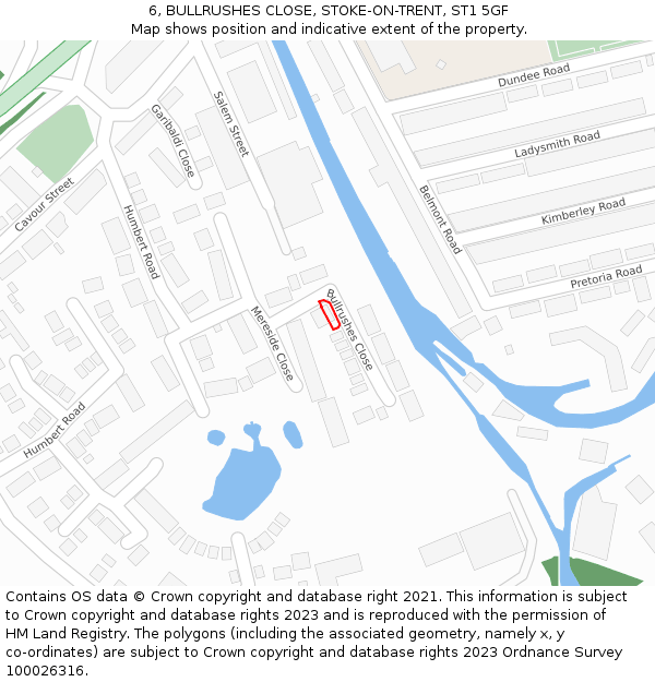 6, BULLRUSHES CLOSE, STOKE-ON-TRENT, ST1 5GF: Location map and indicative extent of plot