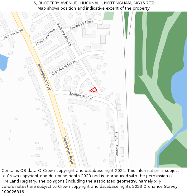 6, BURBERRY AVENUE, HUCKNALL, NOTTINGHAM, NG15 7EZ: Location map and indicative extent of plot